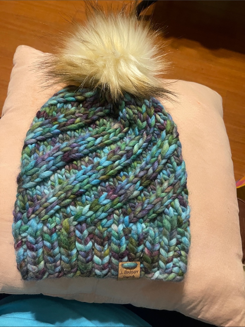 J. Briggs Kids Multicolor Chunky Knit Pom Beanie in Teal Mix